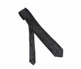 1980s Vintage Black Skinny Tie Men's 80s Narrow Black Tonal Woven Necktie with Abstract Boomerang or Wave Like Designs