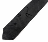 1980s Vintage Black Skinny Tie Men's 80s Narrow Black Tonal Woven Necktie with Abstract Boomerang or Wave Like Designs