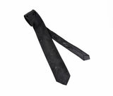 1980s Vintage Black Skinny Tie Men's 80s Narrow Black Tonal Woven Necktie with Abstract Boomerang or Wave Like Designs