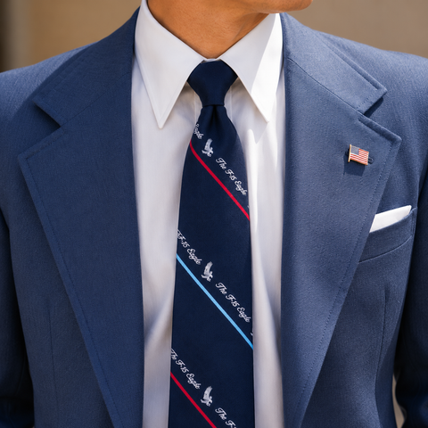 1970s Vintage F-15 Eagle Necktie Prince Consort Golden Clasp 100% Polyester Patriotic Red White Blue USAF Aviation Tie 1976 Bicentennial
