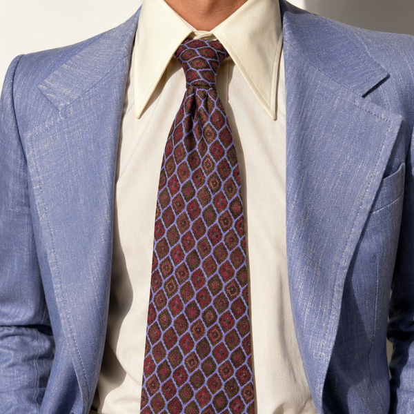 1970s Vintage MR. GUY Wide Necktie Geometric Mod Tie Burgundy Blue Olive Brown Retro Disco Men's Neck Tie
