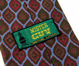1970s Vintage MR. GUY Wide Necktie Geometric Mod Tie Burgundy Blue Olive Brown Retro Disco Men's Neck Tie