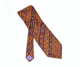 1970s Vintage MR. GUY Hand Blocked Silk Paisley Necktie, Made in England, Wide Disco Era Tie, Orange Blue Paisley Men's Neck Tie