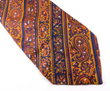 1970s Vintage MR. GUY Hand Blocked Silk Paisley Necktie, Made in England, Wide Disco Era Tie, Orange Blue Paisley Men's Neck Tie