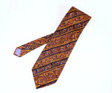 1970s Vintage MR. GUY Hand Blocked Silk Paisley Necktie, Made in England, Wide Disco Era Tie, Orange Blue Paisley Men's Neck Tie