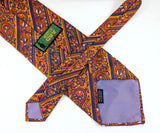 1970s Vintage MR. GUY Hand Blocked Silk Paisley Necktie, Made in England, Wide Disco Era Tie, Orange Blue Paisley Men's Neck Tie