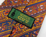 1970s Vintage MR. GUY Hand Blocked Silk Paisley Necktie, Made in England, Wide Disco Era Tie, Orange Blue Paisley Men's Neck Tie
