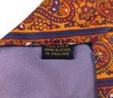 1970s Vintage MR. GUY Hand Blocked Silk Paisley Necktie, Made in England, Wide Disco Era Tie, Orange Blue Paisley Men's Neck Tie