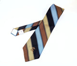 1970s COUNTESS MARA Necktie for Jack Henry Kansas City Vintage Regimental Stripe Tie Brown Blue Gold Wide Neck tie