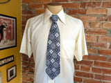 1970s Vintage Custom Craft Cravats Wide Necktie, Blue Gray Geometric Polyester Tie, Disco Era Wide Men's Necktie, Retro Statement Tie