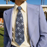 1970s Vintage Custom Craft Cravats Wide Necktie, Blue Gray Geometric Polyester Tie, Disco Era Wide Men's Necktie, Retro Statement Tie