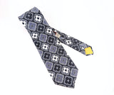 1970s Vintage Custom Craft Cravats Wide Necktie, Blue Gray Geometric Polyester Tie, Disco Era Wide Men's Necktie, Retro Statement Tie