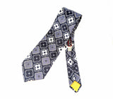 1970s Vintage Custom Craft Cravats Wide Necktie, Blue Gray Geometric Polyester Tie, Disco Era Wide Men's Necktie, Retro Statement Tie