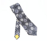 1970s Vintage Custom Craft Cravats Wide Necktie, Blue Gray Geometric Polyester Tie, Disco Era Wide Men's Necktie, Retro Statement Tie