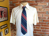 Vintage 1970s Tattersall Wide Necktie, Red White Blue Striped Polyester Tie, 4.25 Inch Disco Era Necktie, Retro Americana Men's