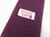 1960s Vintage Rooster Heathernit Mohair & Wool Knit Tie Eggplant or Aubergine Purple Square End Vintage Necktie Mod 3" Wide