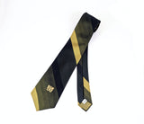 1960s Vintage Silk Damon "The Palace" Diagonal Stripe Necktie | Olive Green, Black & Gold Club Stripe Tie with Embroidered Crest