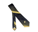 1960s Vintage Silk Damon "The Palace" Diagonal Stripe Necktie | Olive Green, Black & Gold Club Stripe Tie with Embroidered Crest