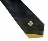 1960s Vintage Silk Damon "The Palace" Diagonal Stripe Necktie | Olive Green, Black & Gold Club Stripe Tie with Embroidered Crest
