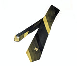 1960s Vintage Silk Damon "The Palace" Diagonal Stripe Necktie | Olive Green, Black & Gold Club Stripe Tie with Embroidered Crest