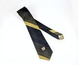 1960s Vintage Silk Damon "The Palace" Diagonal Stripe Necktie | Olive Green, Black & Gold Club Stripe Tie with Embroidered Crest