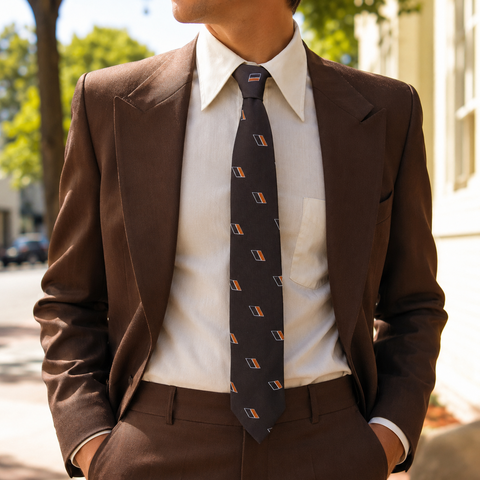 1970s Vintage Prince Consort Brown Geometric Polyester Necktie | Mid Century Mod | Retro Office | Mad Men Style | Classic 70s Menswear