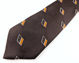 1970s Vintage Prince Consort Brown Geometric Polyester Necktie | Mid Century Mod | Retro Office | Mad Men Style | Classic 70s Menswear
