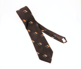 1970s Vintage Prince Consort Brown Geometric Polyester Necktie | Mid Century Mod | Retro Office | Mad Men Style | Classic 70s Menswear