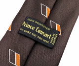 1970s Vintage Prince Consort Brown Geometric Polyester Necktie | Mid Century Mod | Retro Office | Mad Men Style | Classic 70s Menswear