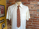1950s Vintage Indonesian Batik Necktie | Rust Brown Mid Century Modern Cotton Tie | Tiki Polynesian Atomic Era Men's Narrow Neck Tie