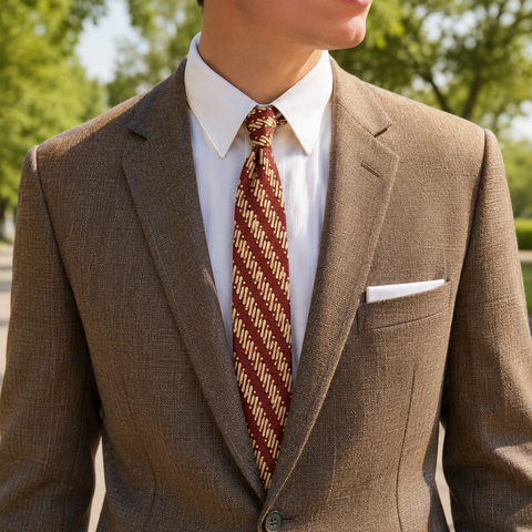 1950s Vintage Indonesian Batik Necktie | Rust Brown Mid Century Modern Cotton Tie | Tiki Polynesian Atomic Era Men's Narrow Neck Tie