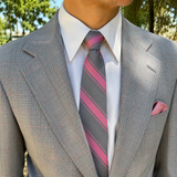 1960s Vintage All Silk Gray & Pink Regimental Stripe Necktie | Classic Ivy League Repp Tie | Mod Era Men's Neckwear | Circa 1968-1970