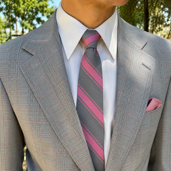 1960s Vintage All Silk Gray & Pink Regimental Stripe Necktie | Classic Ivy League Repp Tie | Mod Era Men's Neckwear | Circa 1968-1970