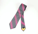1960s Vintage All Silk Gray & Pink Regimental Stripe Necktie | Classic Ivy League Repp Tie | Mod Era Men's Neckwear | Circa 1968-1970