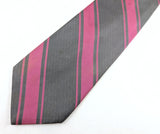 1960s Vintage All Silk Gray & Pink Regimental Stripe Necktie | Classic Ivy League Repp Tie | Mod Era Men's Neckwear | Circa 1968-1970