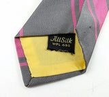 1960s Vintage All Silk Gray & Pink Regimental Stripe Necktie | Classic Ivy League Repp Tie | Mod Era Men's Neckwear | Circa 1968-1970