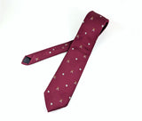1980s Vintage Austin Reed Hunting Tie Burgundy Silk Blend Crossed Rifles Gray or Silver Fox or Wolf Head Motif Country Club Necktie