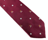 1980s Vintage Austin Reed Hunting Tie Burgundy Silk Blend Crossed Rifles Gray or Silver Fox or Wolf Head Motif Country Club Necktie