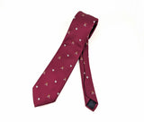 1980s Vintage Austin Reed Hunting Tie Burgundy Silk Blend Crossed Rifles Gray or Silver Fox or Wolf Head Motif Country Club Necktie