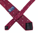 1980s Vintage Austin Reed Hunting Tie Burgundy Silk Blend Crossed Rifles Gray or Silver Fox or Wolf Head Motif Country Club Necktie
