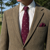 1980s Vintage Austin Reed Hunting Tie Burgundy Silk Blend Crossed Rifles Gray or Silver Fox or Wolf Head Motif Country Club Necktie