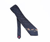 Vintage 1980s Fox Hunt Polyester Necktie, Navy Equestrian Tie, Embroidered Hunting Scene, Men's Vintage Country Tie