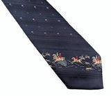 Vintage 1980s Fox Hunt Polyester Necktie, Navy Equestrian Tie, Embroidered Hunting Scene, Men's Vintage Country Tie