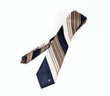 1980s Vintage Lanvin Designer Necktie, Circa 1980, Navy Blue, Taupe & Cream Diagonal Striped Polyester Tie