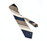 1980s Vintage Lanvin Designer Necktie, Circa 1980, Navy Blue, Taupe & Cream Diagonal Striped Polyester Tie