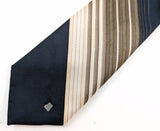1980s Vintage Lanvin Designer Necktie, Circa 1980, Navy Blue, Taupe & Cream Diagonal Striped Polyester Tie