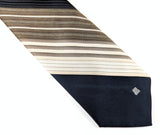 1980s Vintage Lanvin Designer Necktie, Circa 1980, Navy Blue, Taupe & Cream Diagonal Striped Polyester Tie