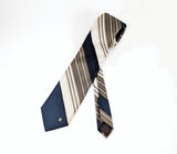 1980s Vintage Lanvin Designer Necktie, Circa 1980, Navy Blue, Taupe & Cream Diagonal Striped Polyester Tie