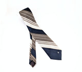 1980s Vintage Lanvin Designer Necktie, Circa 1980, Navy Blue, Taupe & Cream Diagonal Striped Polyester Tie