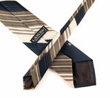 1980s Vintage Lanvin Designer Necktie, Circa 1980, Navy Blue, Taupe & Cream Diagonal Striped Polyester Tie